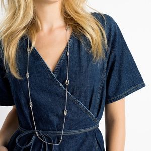 Kellie Gold Long Necklace In White Pearl